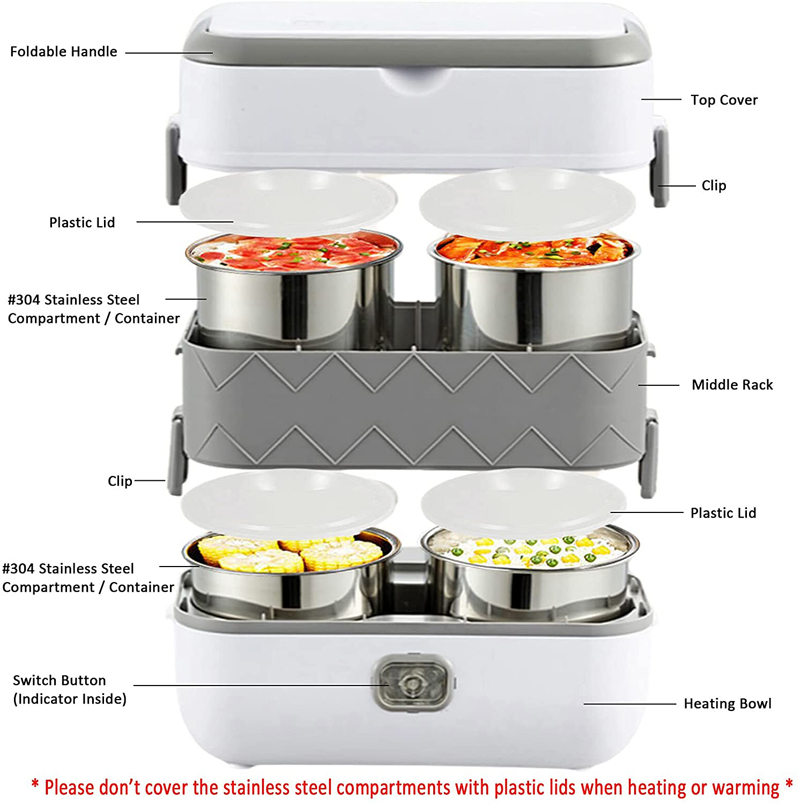 Cheap Custom Logo Double Layers Lunchbox 2 Liters 304 Stainless Steel Electric Heated Lunch Box