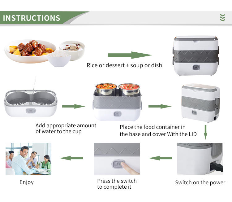 Cheap Custom Logo Double Layers Lunchbox 2 Liters 304 Stainless Steel Electric Heated Lunch Box