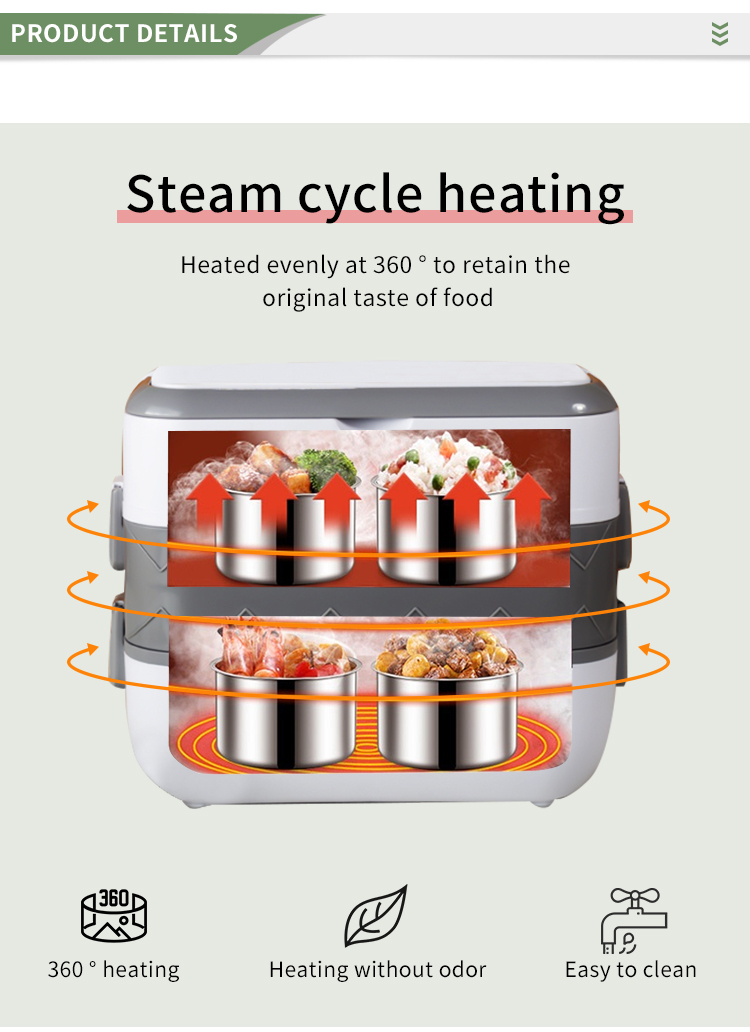 Cheap Custom Logo Double Layers Lunchbox 2 Liters 304 Stainless Steel Electric Heated Lunch Box